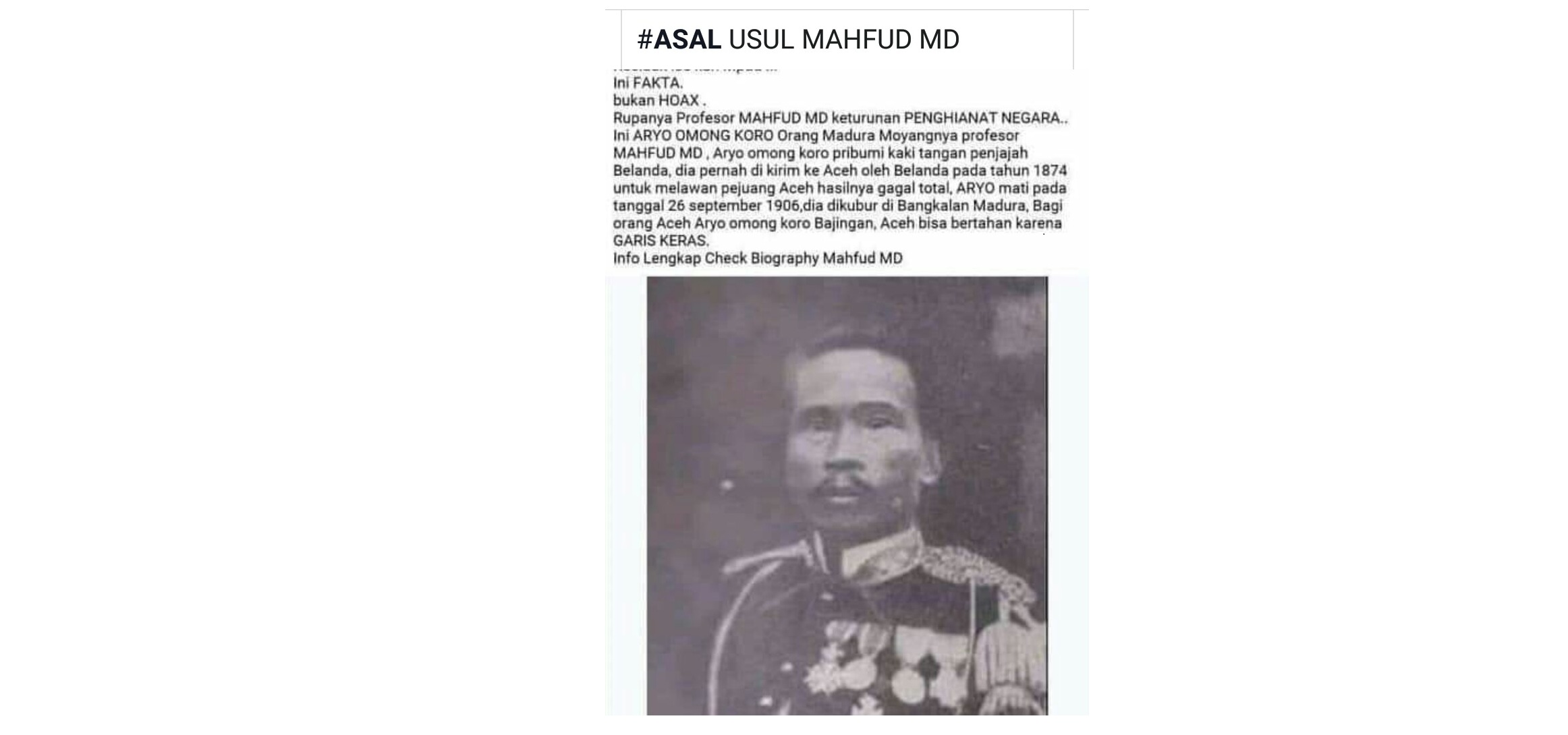 Keluarga Prof. Mahfud MD Bantah Keturunan Aryo Omong Koro
