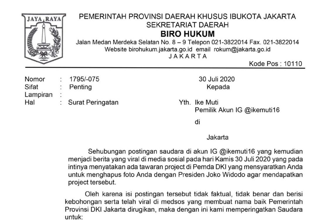 Anak Buah Anies Somasi Artis FTV Ike Muti