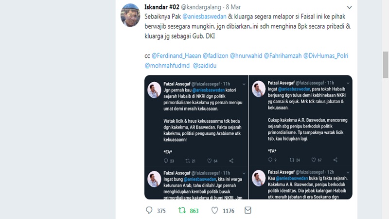 Warganet Sarankan Anies Baswedan Laporkan Faizal Assegaf