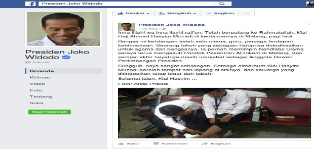 Jokowi Unggah Foto Oleskan Minyak Kayu Putih ke Kaki Hasyim Muzadi