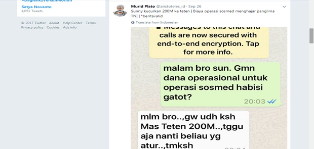 Sunny Dituding Gelontorkan Rp. 200 Miliar untuk Biayai Pembullyan Panglima TNI