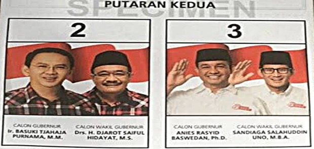Surat Suara Djarot Pakai Peci di Putaran Kedua Pilkada